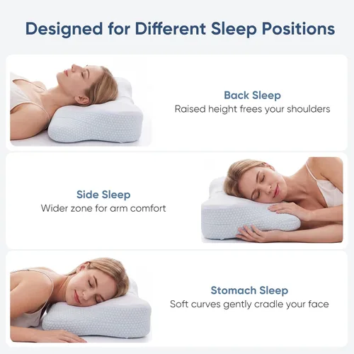 Vista 9 de Almohada cervical ergonómica para el cuello, almohada de espuma viscoelástica para aliviar el dolor, almohadas ortopédicas de cama con soporte