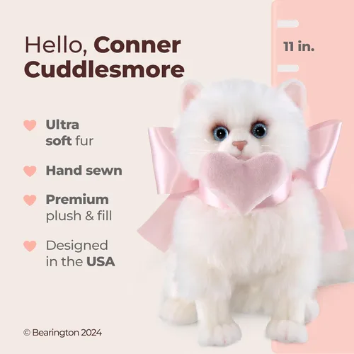 Vista 2 de Peluche de Gato de la Colección Bearington - Peluche de Gato Realista y Felpa Blanca para Niñas - Linda Gatita de 25 cm