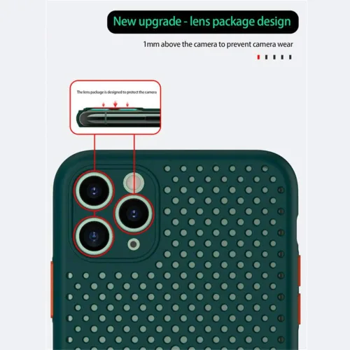 Vista 4 de Funda de disipación de calor para teléfono, nueva funda celular permeable con agujeros para disipación de calor, protección completa de lente