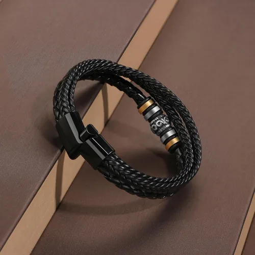 Vista 5 de JoycuFF Men Leather Bracelet Gifts for Birthday Christmast Braided Bracelet for Boyfriend Son Grandson Brother Son 7.58.59 inches Wristband