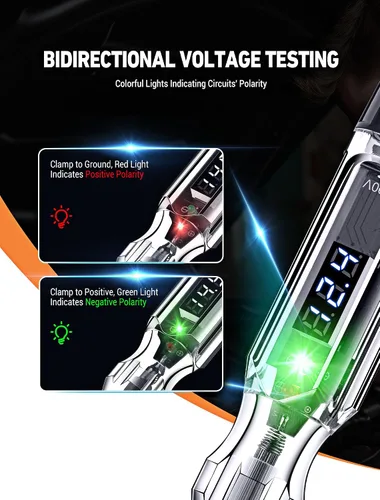 Vista 3 de Luz de prueba automotriz, probador eléctrico LED digital resistente de 5 a 90 V, probador de circuito con cable de resorte de poliuretano de 140