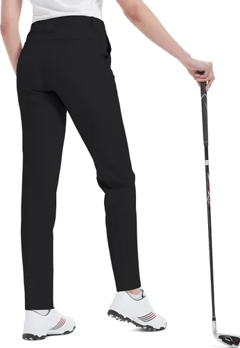 Vista 3 de Pantalones de golf para mujer, elásticos, rectos, ligeros, transpirables, de sarga, pantalones chinos para trabajo