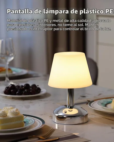 Vista 3 de KDG Lámparas de mesa pequeñas modernas inalámbricas, lámpara de escritorio LED regulable impermeable portátil para exteriores y ducha, luz con Plata