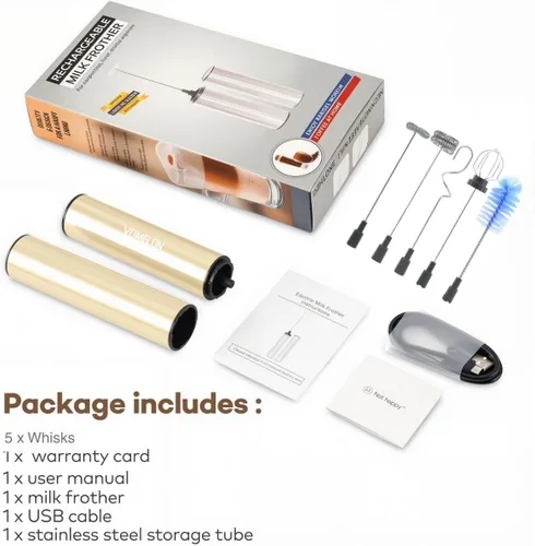 Vista 5 de Espumador de leche recargable de mano, espumador eléctrico de mano, mezclador de bebidas para café, lattes, capuchino y huevo, acero inoxidable