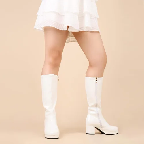 Vista 5 de Botas altas hasta la rodilla de moda para mujer, tacón grueso, botas de cosplay con cremallera