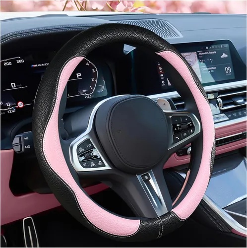 Vista 12 de SuperKaKa Funda Universal para Volante de Coche en Gris y Negro 2025, Protector de PU Cómodo, Antideslizante y Transpirable de Imitación de Cuero