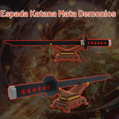 Vista 2 de Beego Kill Demon Sword - Juego de construcción de espada negra Tanjirou de 19 pulgadas con soporte para espada