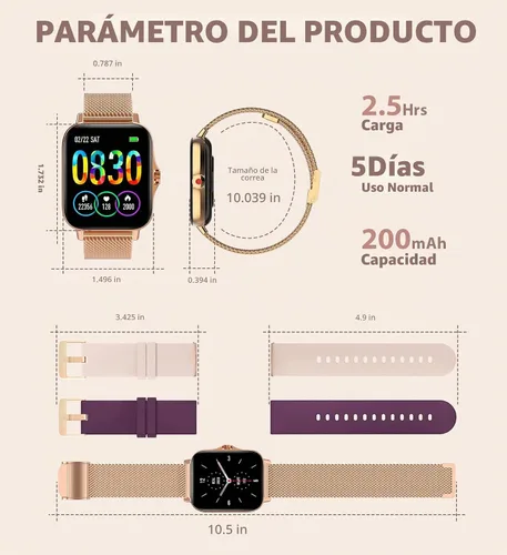 Vista 7 de Reloj inteligente para mujer (recepción de llamadas/marcación), reloj inteligente impermeable para teléfonos Android iOS de 1.7 pulgadas, pantalla