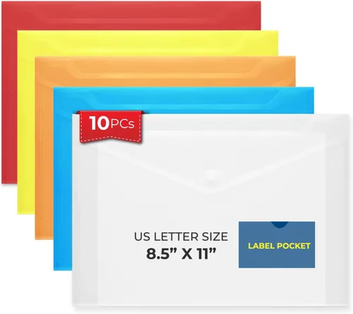 Vista 11 de FLEXOFFICE Paquete de 10 sobres de plástico transparente con cierre a presión y bolsillo para etiquetas, sobres de polietileno reutilizables Claro