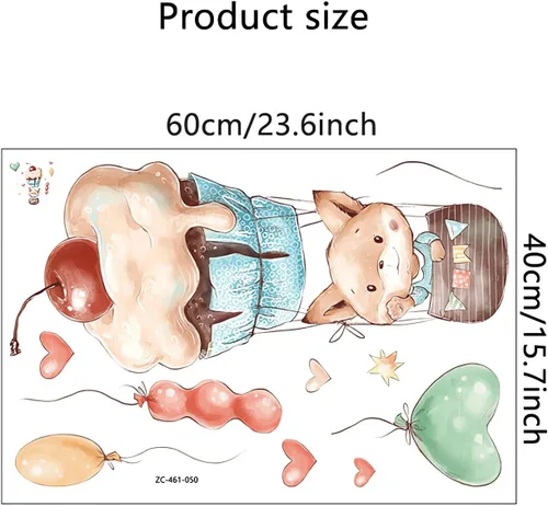 Vista 7 de Calcomanías de pared de dibujos animados con globos de zorro lindo bebé Globos coloridos de vinilo extraíble de animales para niños, guardería