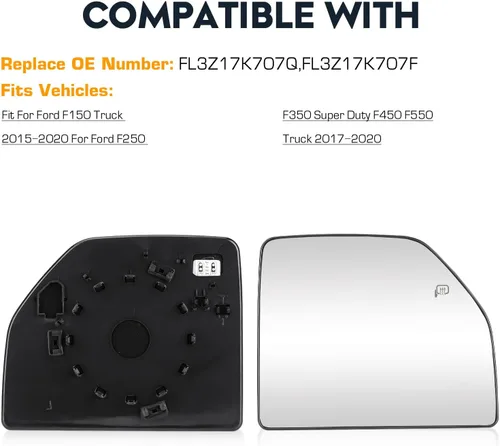 Vista 6 de Espejo superior derecho del pasajero con ajuste calefactable para Ford F-150 Pickup Truck 2015-2020, para F-250 / F-350 Super Duty 2017-2020