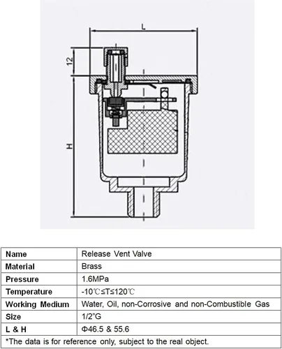 Vista 4 de Joywayus Kit de válvula de flotador automática de latón, válvula de ventilación de liberación de purga de aire de 1/2 "G hembra × 1/2 "NPT macho