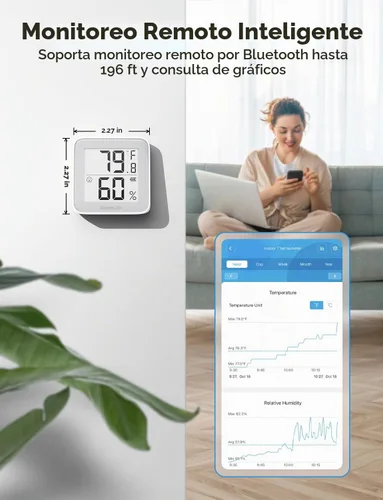 Vista 6 de GoveeLife - Termómetro higrómetro Bluetooth para interiores, paquete de 2 con pantalla de tinta electrónica Room Temperature Humidity Meter, 197ft