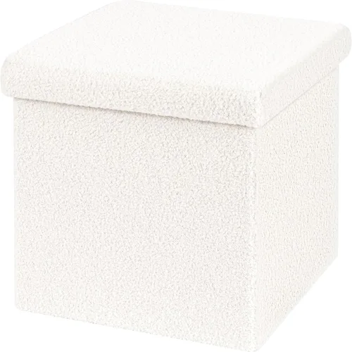 Vista 8 de B FSOBEIIALEO - Otomana de almacenamiento en forma de cubo pequeña, reposapiés de Sherpa, otomanas plegables portátiles de bouclé, piel sintética