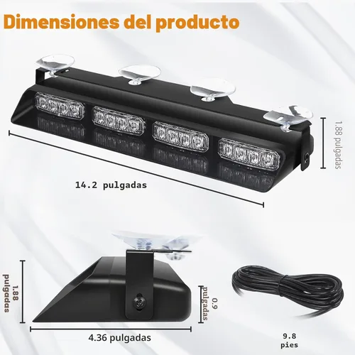 Vista 6 de XRIDONSEN Luces estroboscópicas de emergencia para salpicadero, advertencia intermitente de seguridad ámbar con controlador de pantalla digital