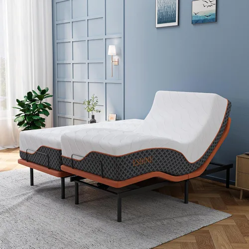 Vista 15 de ESHINE Marco de cama ajustable + colchón híbrido de 14 pulgadas, soporte lumbar, inclinación de almohada para la cabeza, control de aplicación