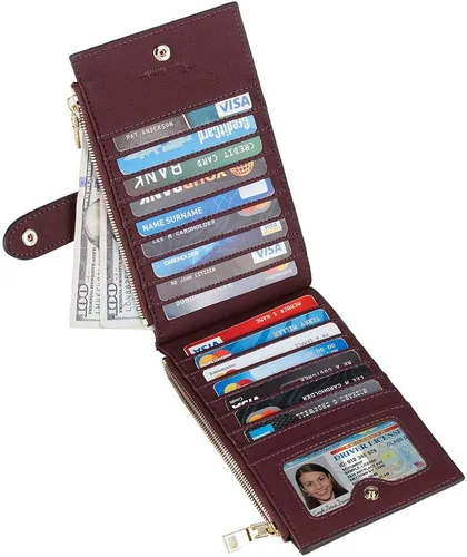 Vista 2 de Travelambo Billetera plegable con bloqueo RFID para mujer, con bolsillo con cremallera