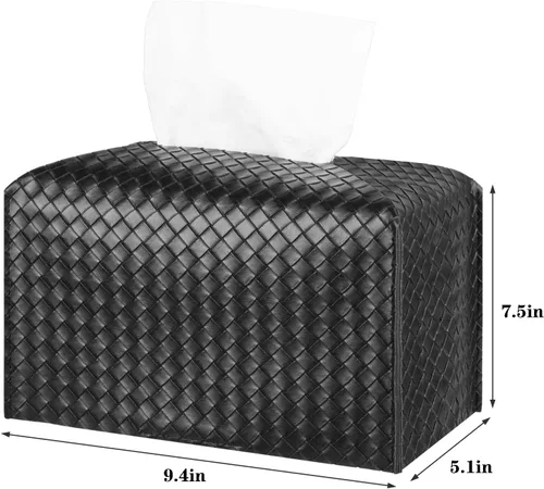 Vista 2 de Funda para caja de pañuelos de piel sintética, estuche cuadrado para pañuelos faciales, dispensador de papel facial para baño, encimera de tocador