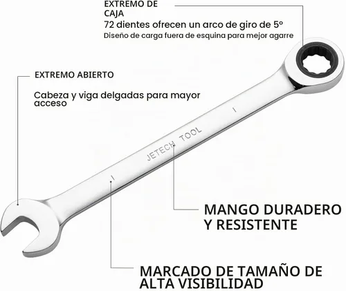 Vista 2 de Jetech Llave combinada de trinquete de 1 pulgada, SAE, engranaje de 72 dientes, grado industrial, extremo de caja de 12 puntos, acero Cr-V forjado