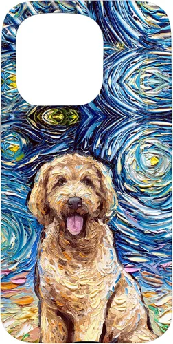 Vista 14 de Cute Goldendoodle Starry Night Doodle Dog Art by Aja Case for iPhone 17