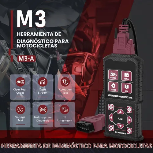 Vista 3 de Herramientas de medición de prueba de diagnóstico del sistema de motocicleta, lectores de códigos de falla de motocicleta M3-A, herramientas