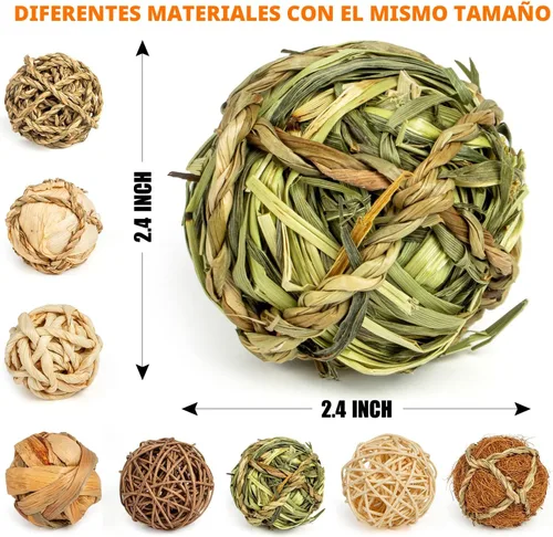 Vista 2 de Sofier Juguetes para Conejos Conejillos de Indias Conejos 8 Piezas Bolas de Hierba Masticables Masticables Naturales para Dientes de Roedores