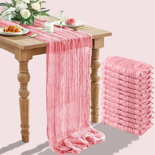 Vista 18 de Paquete de 12 caminos de mesa de gasa arrugada de 35 x 120 pulgadas, estilo bohemio, centros de mesa románticos para mesas, mantel versátil