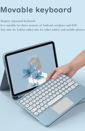 Vista 4 de Funda de Teclado Táctil para Galaxy Tab S6 Lite 10.4 pulgadas 2024/2022/2020 Funda de Teclado con Touchpad Teclado Desmontable Teclas Redondas