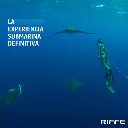 Vista 7 de Riffe Máscara de buceo negra sin marco, lente panorámica única, silicona reductora de niebla, marco anatómico para ajuste universal, marco de nailon
