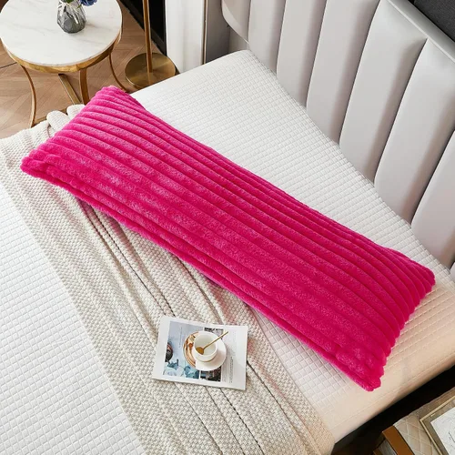 Vista 31 de Juego de 2 fundas de almohada para cama tamaño king, fundas de cojín rectangulares lumbares con diseño de rayas, forro de piel de conejo sintética