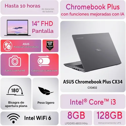 Vista 2 de ASUS Chromebook Plus Touchsceen 8 GB de RAM 128 GB de almacenamiento