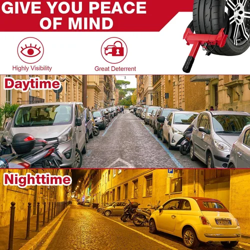 Vista 6 de 3 piezas de bloqueo de rueda para automóviles, bloqueo de rueda de remolque resistente, universal de seguridad antirrobo, abrazadera para neumáticos