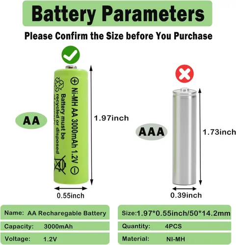 Vista 4 de 1.2v AA 3000mAh baterías recargables de alta capacidad 4 Pcs Double A Pre-Charged Ni-MH Battery 2A Long Life for Home Electronics,Outdoor Garden