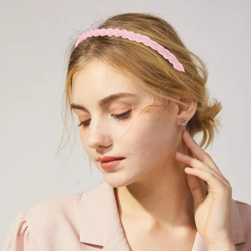 Vista 5 de Diadema ancha acolchada floral de perlas para mujer, accesorios para el cabello vintage, rosa