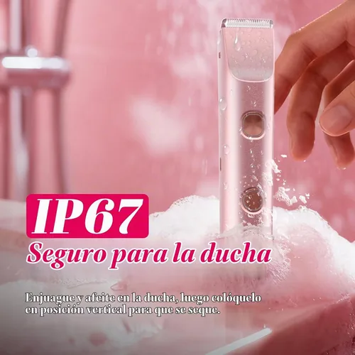 Vista 5 de Recortadora de bikini para mujer – Maquinilla de afeitar eléctrica de doble cabeza, IP67 impermeable USB-C recargable para línea de bikini, axilas