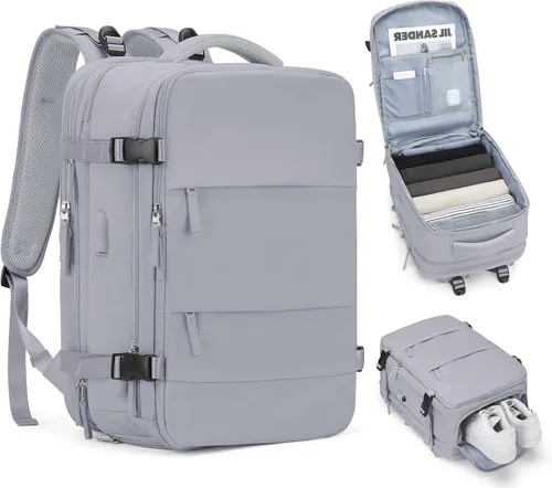 Vista 65 de Mochila de viaje grande, bolsa de mano, aprobada para aviones, para artículos personales, para hombre o mujer, color beige con marrón
