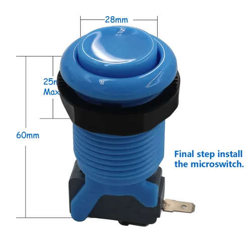 Vista 3 de SJJX 6x ArcadeButtonHappStyle 28mmStandardPushButton 0.187Terminal with Microswitch for Jamma MAME Arcade Video Game 1up Console Controller UH blue