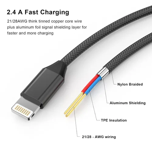 Vista 3 de Cable de extensión de cargador para iPhone, [certificado Apple MFi] Cable de nailon trenzado Lightning Extender Dock Cable macho a hembra adaptador