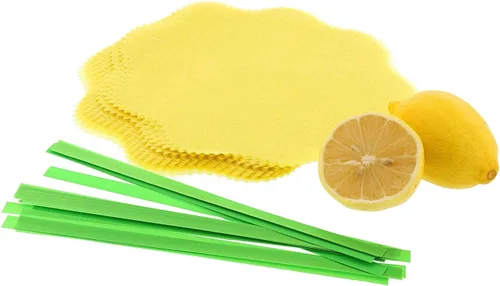 Vista 2 de Royal Envolturas planas de limón amarillo con cintas verdes, paquete de 1000