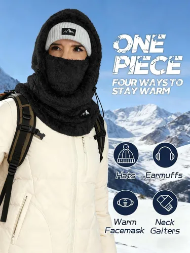 Vista 4 de Pasamontañas de esquí para mujeres y hombres, resistente al viento, forro polar, máscara facial de invierno, gorro para clima frío, calentador