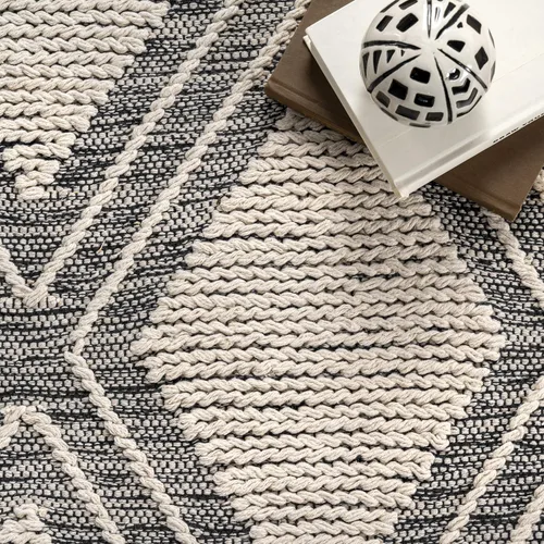 Vista 5 de nuLOOM Amada - Alfombra de algodón con textura de diamantes tejidos a mano, 5 x 8, marfil