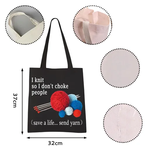 Vista 4 de VAMSII I Knit so I Don't Choke People Tote Bag Funny Knitting Lover Gifts Bolsa de hombro Bolsa de almacenamiento de hilo para regalo, Bolsa