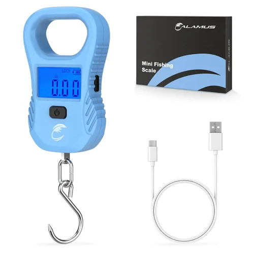 Vista 11 de Calamus Báscula de pescado ligera - Báscula digital recargable con cable USB, capacidad de 55 libras, unidades múltiples libras/onzas y kilogramos