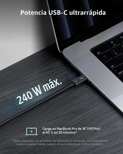 Vista 4 de Anker Cable Thunderbolt 4 USB C a USB C (240 W, 2.3 pies)
