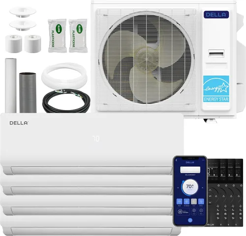 Vista 12 de DELLA 35K BTU 4 Zone Mini Split AC (4x9K), 19 SEER2, kits de 16 pies Blanco con juego de línea