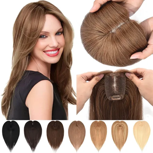 Vista 9 de JGS1996 Toppers de cabello humano real para mujer, 150% de densidad, hecha a mano, base de encaje, peluca de cabello Remy con piezas de cabello Dark