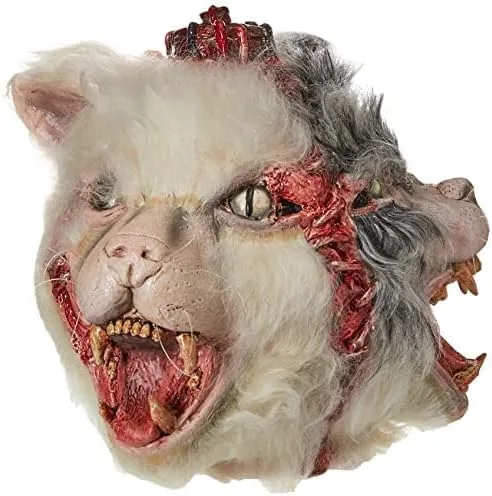 Vista 5 de Ghoulish Productions CT 085 - Máscara de látex de doble cabeza de gato máscara de látex de cabeza blanca máscara de látex de gato con cabeza gris