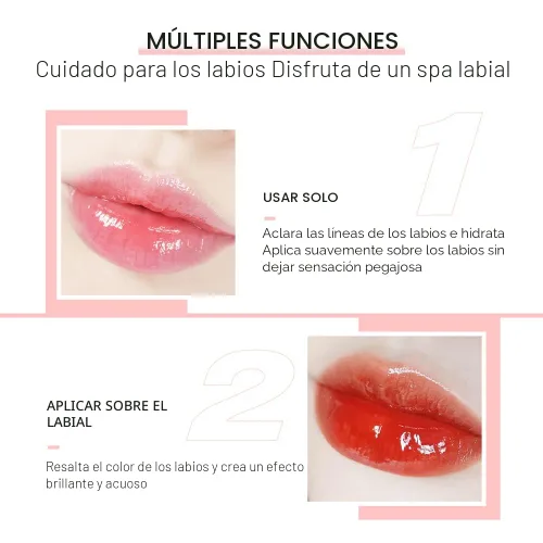 Vista 9 de GECOMO Aceite de brillo de labios hidratante, brillo de labios transparente con tinte Toot, nutritivo, duradero, reparador, aclarante de líneas