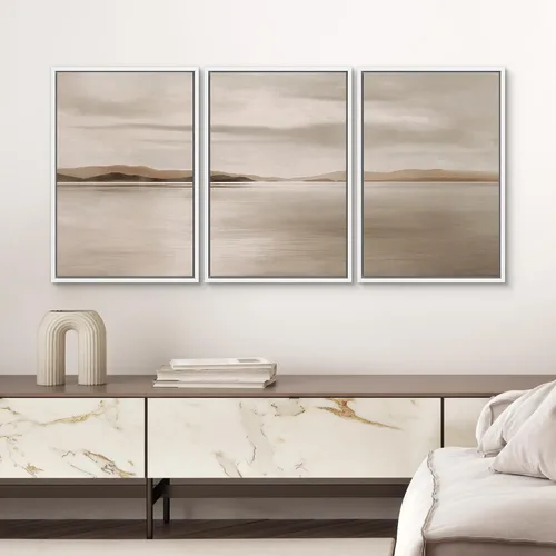 Vista 62 de SIGNWIN Lienzo enmarcado para pared, juego de arte pastel con cadena montañosa, bosque, niebla, naturaleza silvestre, ilustraciones modernas, arte