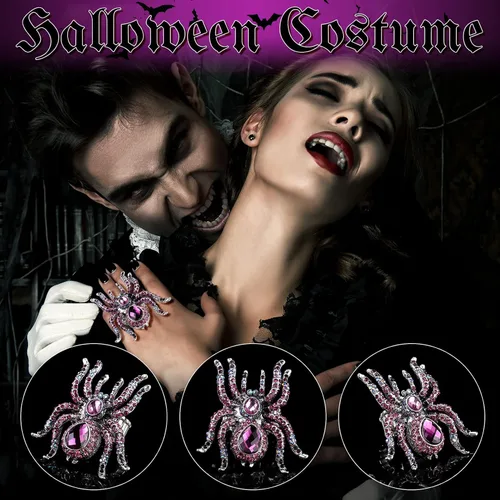 Vista 5 de 3 anillos elásticos de araña de Halloween para dedos de tamaño 6.5 a 9, cierre de bufanda de seda colorida, anillos elásticos de araña para mujer